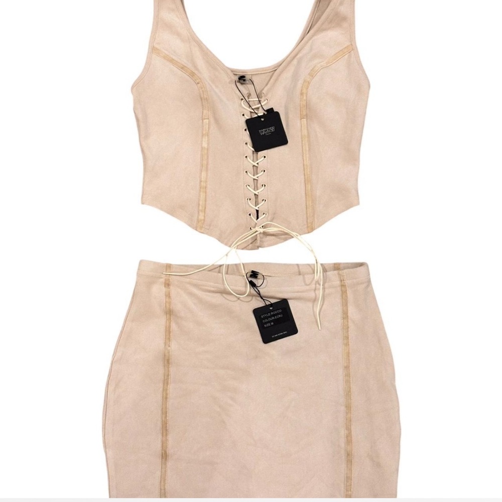 Nude Lace-Up Skirt Set